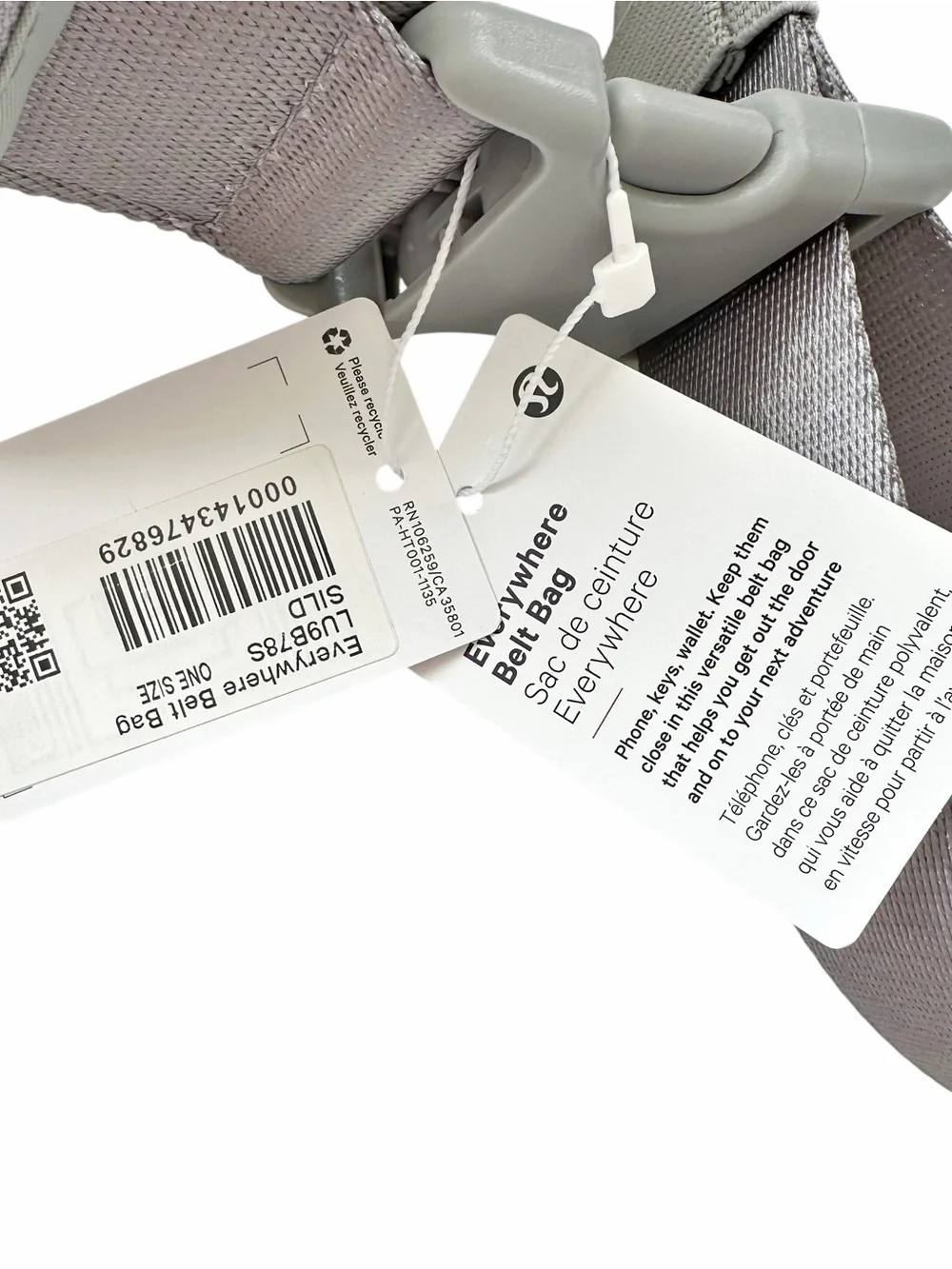 NWT Lululemon Everywhere Belt Bag 1L Gray Silver Drop One Size